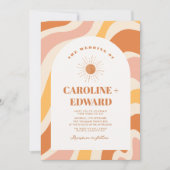 Retro Groovy Orange Wavy Boho Wedding Qr Code Einladung (Vorderseite)