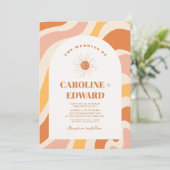 Retro Groovy Orange Wavy Boho Wedding Qr Code Einladung (Stehend Vorderseite)