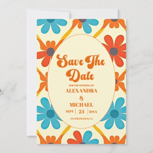 Retro Groovy Orange Wedding Save The Date (Vorderseite)
