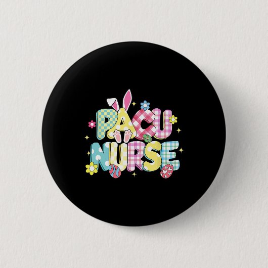 Retro Groovy Pacu Nurse Bunny Ear Funny Easter Gif Button (Vorderseite)