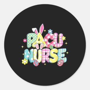 Retro Groovy Pacu Nurse Bunny Ear Funny Easter Gif Runder Aufkleber