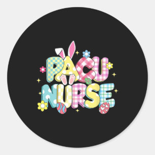 Retro Groovy Pacu Nurse Bunny Ear Funny Easter Gif Runder Aufkleber