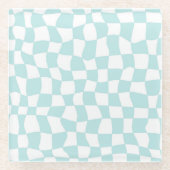 Retro Groovy Pastel Blue White Karos Schachtelt Glasuntersetzer (Vorderseite)
