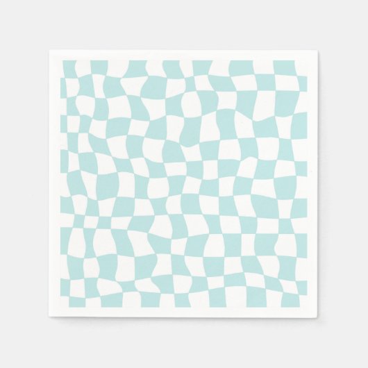 Retro Groovy Pastel Blue White Karos Schachtelt Serviette (Vorderseite)