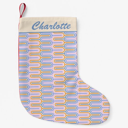Retro Groovy Pastel Lines Muster Personalisiert Kleiner Weihnachtsstrumpf (Vorderseite)