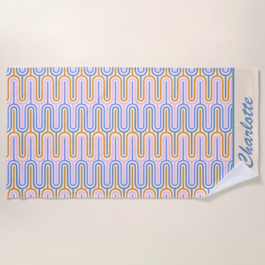 Retro Groovy Pastel Lines Muster Personalisiert Strandtuch (Vorderseite)