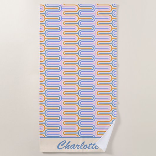Retro Groovy Pastel Lines Muster Personalisiert Strandtuch (Vorderseite)