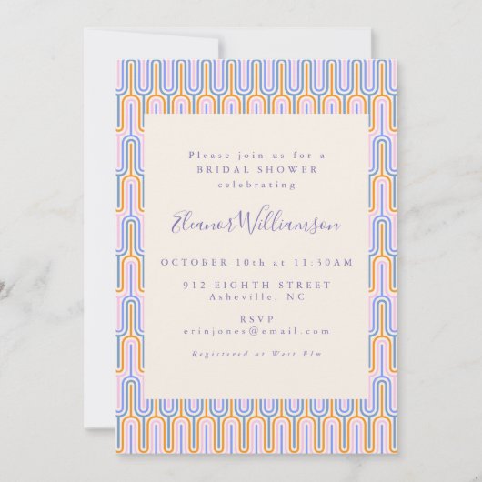 Retro Groovy Pastel Lines Periwinkle Brautparty Einladung (Vorderseite)