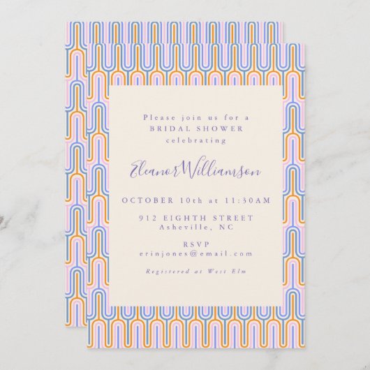 Retro Groovy Pastel Lines Periwinkle Brautparty Einladung (Vorne/Hinten)