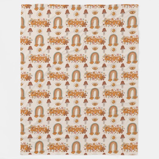 Retro Groovy Pastel Rainbows and Mushrooms Blanket Fleecedecke (Vorderseite)