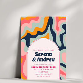 Retro Groovy Pastel Wavy Arch Foto der 70er Jahre Einladung