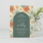 Retro Groovy Pastellfarben Blume boho arch Einladung (Stehend Vorderseite)