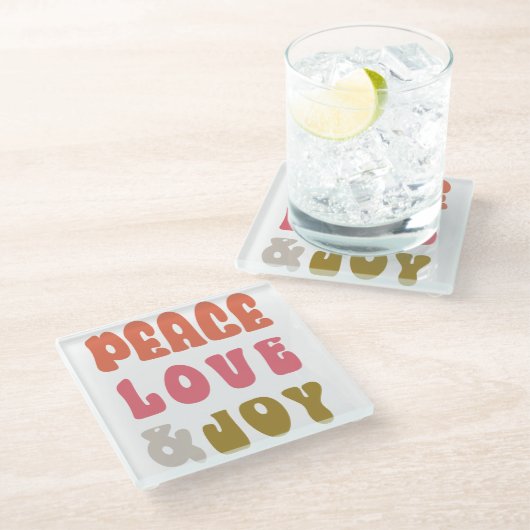 Retro Groovy Peace Liebe Joy Holiday Foto Glasuntersetzer (Schrägansicht)