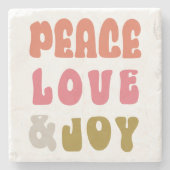 Retro Groovy Peace Liebe Joy Holiday Foto Steinuntersetzer (Vorderseite)