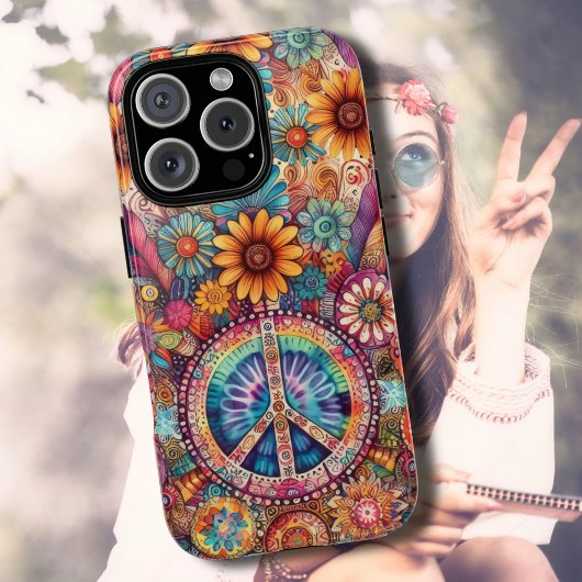Retro Groovy Peace Sign mit Hippie-Gefärbte Krawat iPhone Hülle