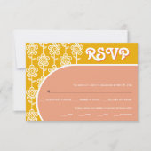 Retro Groovy Peach and Gelb 70er Hochzeit RSVP (Vorderseite)