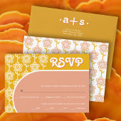 Retro Groovy Peach and Gelb 70er Hochzeit RSVP