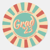 Retro Groovy Peachy Abschluss Grad Klasse 2023 Runder Aufkleber (Vorderseite)
