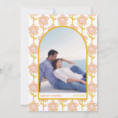 Retro Groovy Pfirsich und gelber 70er inspiriert H Einladung (Rückseite)