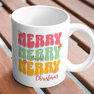 Retro Groovy Pink 1960er Jahre Merry Christmas Boh Tasse