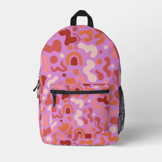 Retro Groovy Pink Abstraktes Muster Backpack Bedruckter Rucksack (Vorderseite)