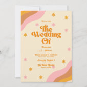 Retro Groovy Pink and Gold Wave Wedding Einladung (Vorderseite)
