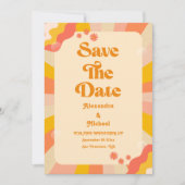 Retro Groovy Pink and Gold Wave Wedding Rettete Th Save The Date (Vorderseite)