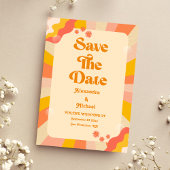 Retro Groovy Pink and Gold Wave Wedding Rettete Th Save The Date
