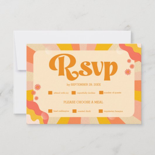 Retro Groovy Pink and Gold Wave Wedding RSVP Card (Vorderseite)