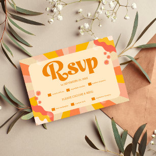 Retro Groovy Pink and Gold Wave Wedding RSVP Card