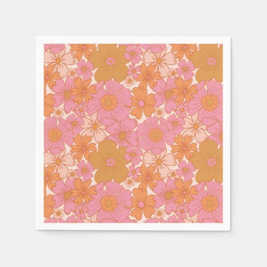 Retro Groovy Pink Boho Baby in Bloom Serviette (Vorderseite)