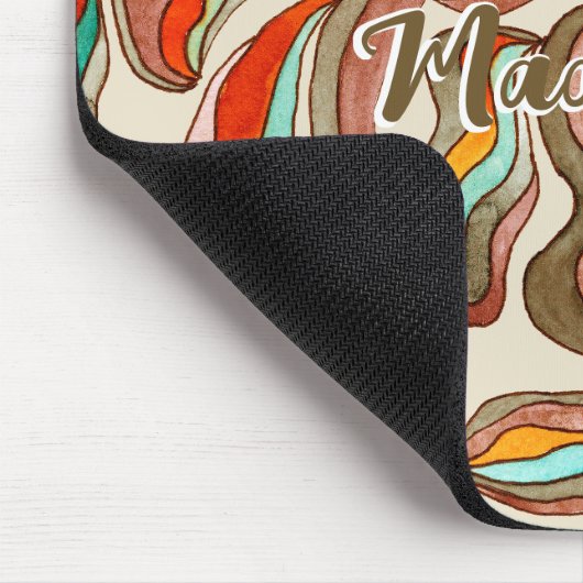 Retro Groovy Pink Burnt Orange Wavy Script Name Mousepad (Ecke)