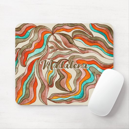 Retro Groovy Pink Burnt Orange Wavy Script Name Mousepad (Mit Mouse)