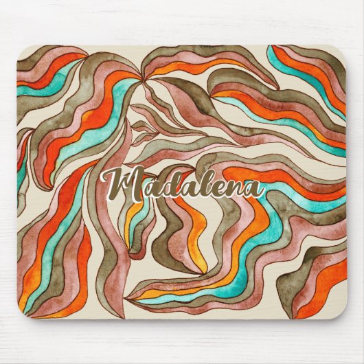 Retro Groovy Pink Burnt Orange Wavy Script Name Mousepad (Vorne)