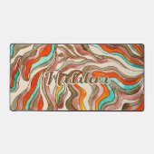 Retro Groovy Pink Burnt Orange Wavy Script Name Schreibtischunterlage (Vorderseite)