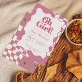 Retro Groovy Pink Checkered Oh Girl Baby Shower Einladung
