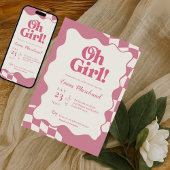 Retro Groovy Pink Checkered Oh Girl Baby Shower Einladung