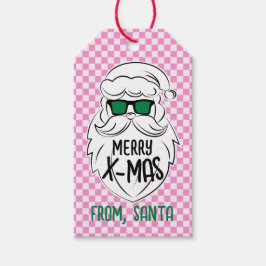 Retro Groovy Pink Checkered Santa Claus Christmas  Geschenkanhänger