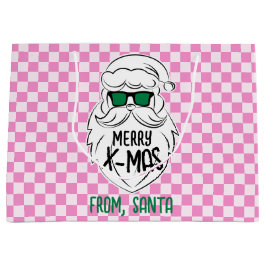 Retro Groovy Pink Checkered Santa Claus Christmas Große Geschenktüte