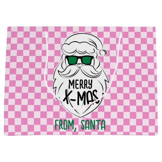 Retro Groovy Pink Checkered Santa Claus Christmas Große Geschenktüte (Vorderseite)