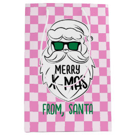 Retro Groovy Pink Checkered Santa Claus Christmas  Mittlere Geschenktüte