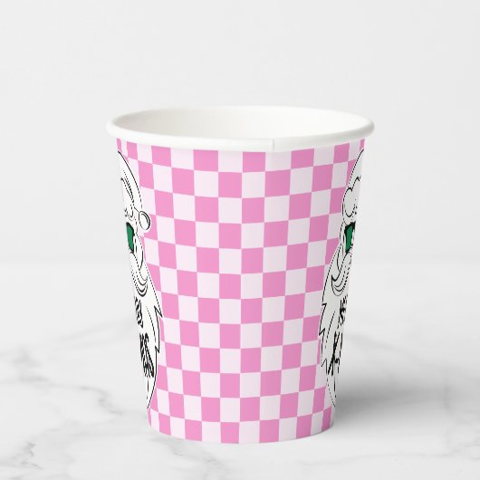 Retro Groovy Pink Checkered Santa Claus Christmas Pappbecher (Rechts)