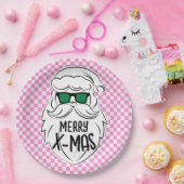Retro Groovy Pink Checkered Santa Claus Christmas  Pappteller (Party)