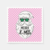 Retro Groovy Pink Checkered Santa Claus Christmas Serviette (Vorderseite)