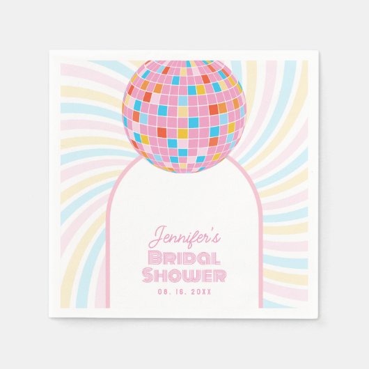 Retro Groovy Pink Disco Ball 70er 80er Brautparty Serviette (Vorderseite)
