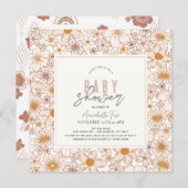 Retro Groovy Pink Floral Girl Babydusche Einladung (Vorne/Hinten)