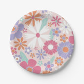 Retro Groovy Pink Floral Paper Teller (Vorderseite)