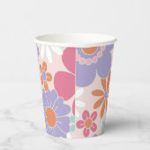 Retro Groovy Pink Floral Paper Teller Pappbecher (Rechts)