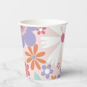Retro Groovy Pink Floral Paper Teller Pappbecher (Vorderseite)