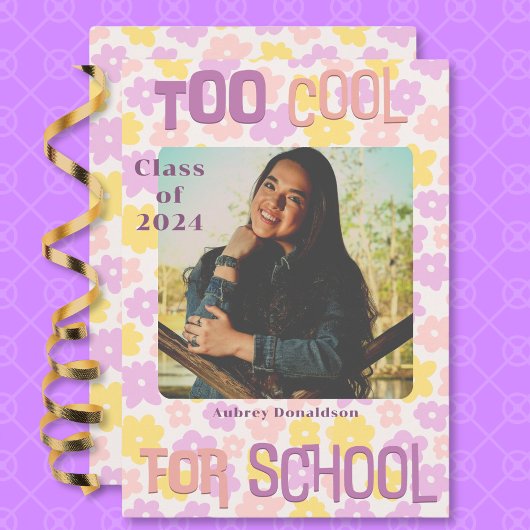 Retro Groovy Pink Gelb Lila Blumenkohl Abschluss Ankündigung